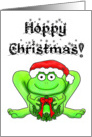 Merry Happy Hoppy Christmas Frog Santa Holiday Wreath card