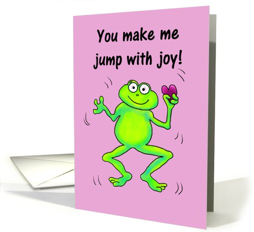 Funny I love You Frog Jumping with Love Pink Heart card (810915)