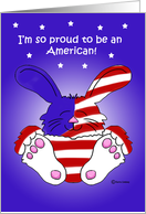 4th of July Independence Day Whimsical Proud American Red White Blue Bunny card