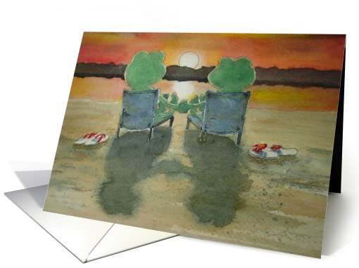 Frog Couple on Beach Happy Anniversary Relax Together is Better card