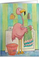 Thinking of You Friend Whimsical Pink Flamingo Does Laundry card
