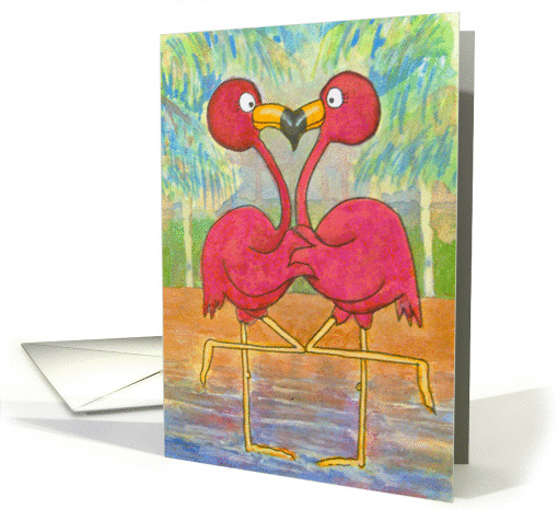 Pink Flamingo Couple Tropical Beach In Love Anniversary card (926772)