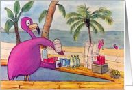 Invitation Whimsical Pink Flamingo Beach Theme card