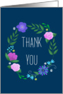 thank you with wreath of painted flowers card