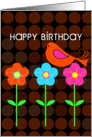 Happy Birthday illustrated bird and flowers card