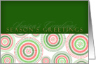 season’s greetings with red and green starbursts card