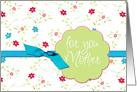 mother’s day card with floral background and aqua ribbon card