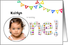 first birthday invitation photocard with bunting card
