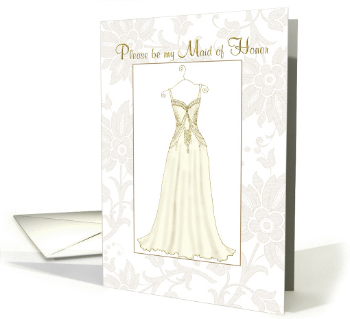 be my maid of honor elegant gold floral dress card (193651)