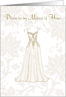 be my matron of honor elegant gold floral dress card