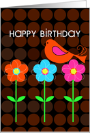 Happy Birthday illustrated bird and flowers card
