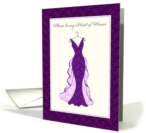 please be my maid of honor purple lace gown card (316564)