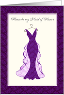 please be my maid of honor purple lace gown card