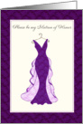 please be my matron of honor purple lace gown card