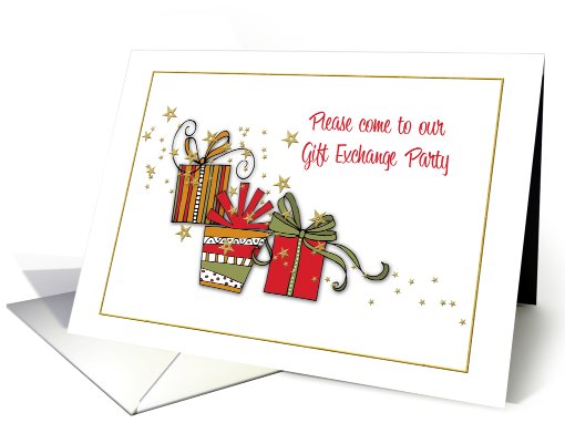 Christmas gift exchange party invitation poinsettias card (529012)