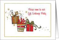 Christmas gift exchange party invitation poinsettias card