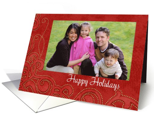 christmas photo card Rich Red and Gold Swirls card (532192)