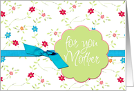 mother’s day card with floral background and aqua ribbon card