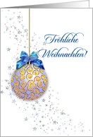 german christmas card blue ornament and stars card