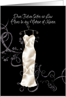 future sister-in-law be my matron of honor white satin card