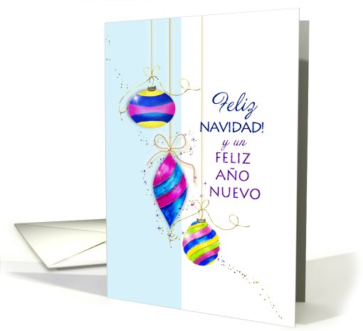 feliz navidad three christmas ornaments card (717177)