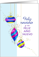 feliz navidad three christmas ornaments card
