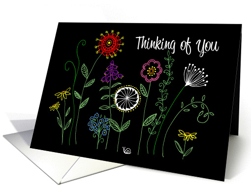 Thinking of you bright hand drawn flowers card (958405)