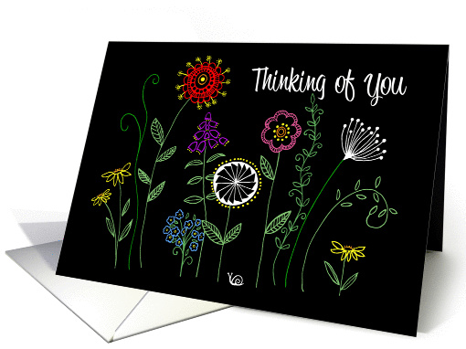 Thinking of you bright hand drawn flowers card (961963)