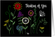 Thinking of you bright hand drawn flowers card
