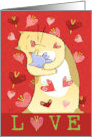 Valentine Love Cat with Bird and Heart Butterflies card