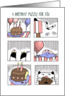 A Birthday Cake Mystery Puzzle with Cat and Balloons card