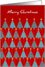 Teal Christmas Trees on Red Background Wish a Merry Christmas card