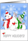 Happy Holidays Cute Cats play Snowman in Winter card