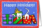 Happy Holidays, Cute Cats in Gift Boxes with Snow card