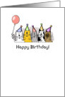 Happy Birthday Line of Cats in Party Hats with Balloon card