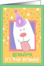 1st Birthday, Grandson, Happy Dog, Party Hat card