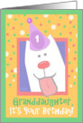 1st Birthday, Granddaughter, Happy Dog, Party Hat card