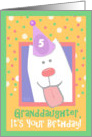 5th Birthday, Granddaughter, Happy Dog, Party Hat card