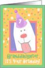 7th Birthday, Granddaughter, Happy Dog, Party Hat card