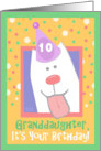 10th Birthday, Granddaughter, Happy Dog, Party Hat card