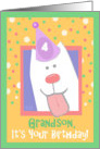 4th Birthday, Grandson, Happy Dog, Party Hat card