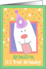 6th Birthday, Grandson, Happy Dog, Party Hat card