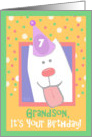 7th Birthday, Grandson, Happy Dog, Party Hat card
