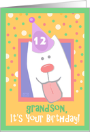 12th Birthday, Grandson, Happy Dog, Party Hat card
