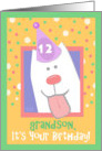 12th Birthday, Grandson, Happy Dog, Party Hat card
