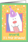 1st Birthday, Nephew, Happy Dog, Party Hat card