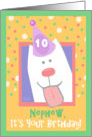 10th Birthday, Nephew, Happy Dog, Party Hat card