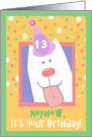 13th Birthday, Nephew, Happy Dog, Party Hat card