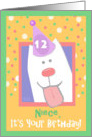12th Birthday, Niece, Happy Dog, Party Hat card