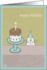 Cute Birthday Cake and Cat with Hat card